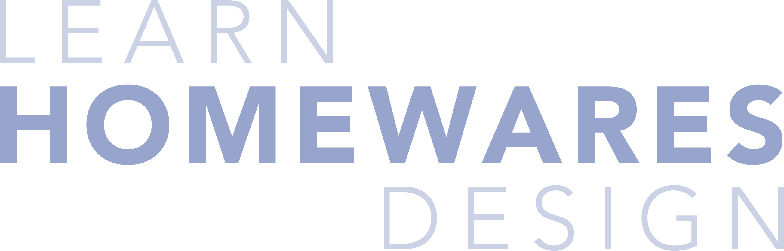 learn homewares design logo in all caps blue text